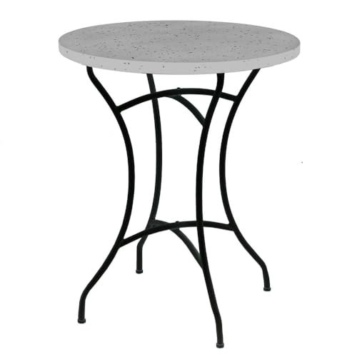 LOLAhome Mesa de jardín Terrazzo de mármol y Hierro Gris/Negro | Ø60x72 cm | Resistente y Duradera | Estilo Hierro Forjado | para Exterior, jardín, terraza | Terrazzo