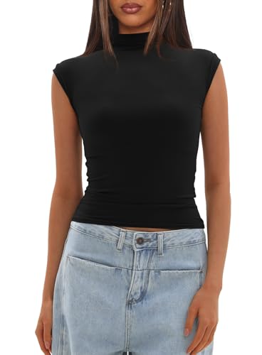 Darong Women's Summer Tops Cap Sleeve Side Ruched Going Out Top Mock Neck Slim Fitted Cute Shirts Y2K Tee4