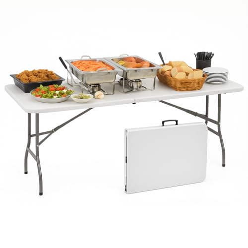 Tavolo Salvaspazio Pieghevole Da Giardino Bianco 183x76 Cm Tavolo Richiudibile Da Campeggio...