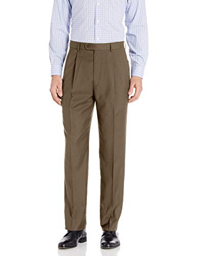 Linea Naturale Men's Pleated Travel Genius Microfiber Trouser, Brown, 35W