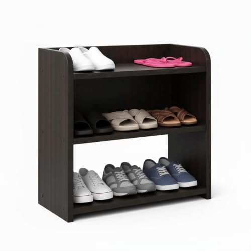 Image of Nightstand Side Table with 2 Open Shelves, Black