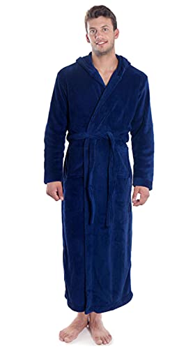 Verabella Women Men's Long Plush Fleece Robe with Hood, Solid Color Bathrobe