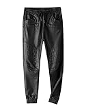 Idopy Men`s Faux Leather Jogger Elastic Waist Drawstring PU Harem Pants (1904, 36)