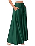 MAKABO Women's Maxi Satin Green Skirts, Long Satin Flowy Casual A line Skirt Elegant Skirt for Winter Christmas Party, L