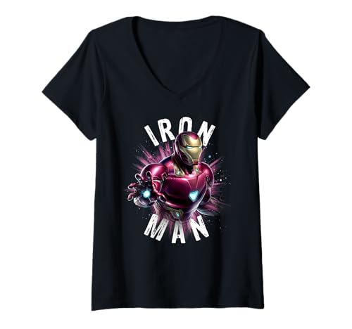 Womens Marvel Avengers Endgame Iron Man Space Poster V-Neck T-Shirt