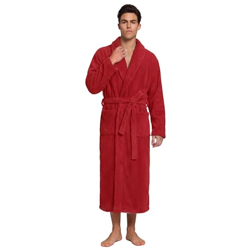 Image of PJGGZ Men's Shawl Collar Bathrobe, Soft Long Towel Robe for Men - Super Absorbent Quick Dry yet Warm