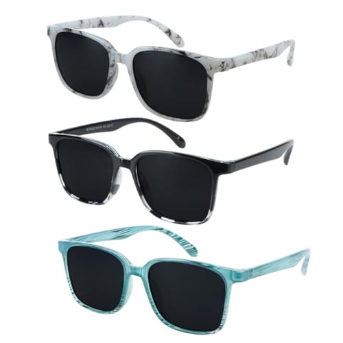 Polarized Sunglasses Vintage Square for Men and Women Protection Shades 3 Pack (Marble+Black White+Slateblue, No Magnification)