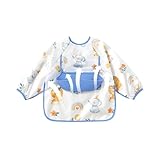 [Yndkkfsyugo] ベビー イーティング ビブ - 防水 袖付き 食事用 よだれかけ 幼児用,離乳食 スタイ 幼児 肌ざわり やさしい 毎日 家 リビング 保育園 外食 男女兼用