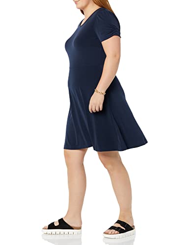 Image of Amazon Essentials Women's Gathered Short Sleeve Crew Neck A-line Dress (Available in Plus Size)