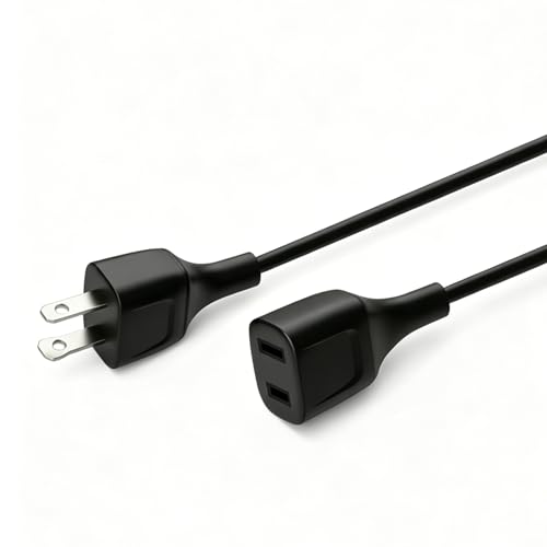 5FT Black Power Extension Cords, 2-Prong, 2 Outlets, 125V 5A 625W (1 Pack)