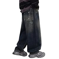 Boys Baggy Jeans Kids Straight Leg Denim Trousers Elasticat Waist Trendy Hip Hop Teenager Boys Age 4-15 Years Loose Cargo Pants Autumn Casual (Dark Blue, 14-15 Years)