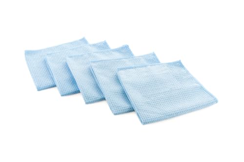 The Rag Company Waffle-Weave Microfiber Drying & Glass Towel | Ultra Absorbent Lint-Free Waffle Weave Cleaning Cloth | Streak-Free Window, Mirror & Auto Detailing Towel | 5-Pack | Light Blue