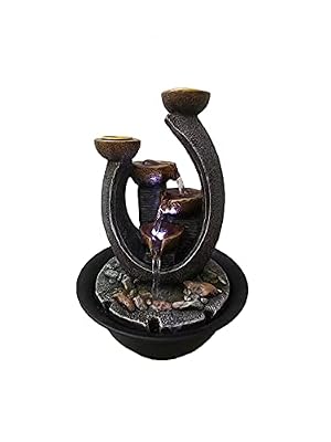DYPASA Tabletop Fountain Multifunction Indoor Water Fountain and Candle Holders with LED Lights Three Tier Soothing Cascading Tabletop Fountains with Rocks Water Fountain Decor (Color : 2)