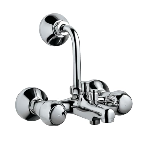 Image of Jaquar Wall Mixer 3-in-1 System with Provision for Hand & Overhead Shower - 115mm Long Bend Pipe, Connecting Legs & Flanges (Shower Units Not Included), Chrome Finish