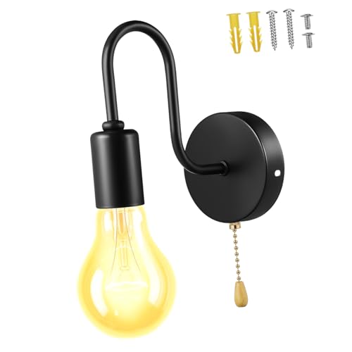 SEWACC Lámpara de Pared Vintage de Hierro con Cadena de Tirón Resistente y Fácil de Instalar Luz Decorativa para Interior y Exterior Granjas y Patios
