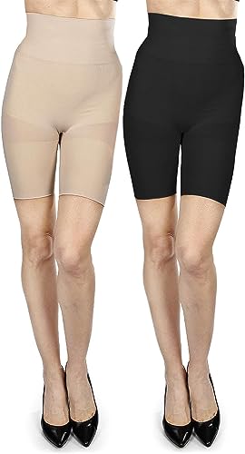 Image of MeMoi 2 Pair High-Waist Shapewear Shorts, Smooth Thigh Shaper Shorts, Comfortable Womens Shapewear - Sizes S-4X