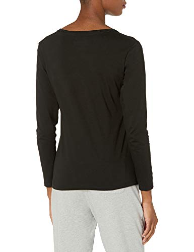 Hanes Women's V-Neck Long Sleeve Tee, Ebony, Large