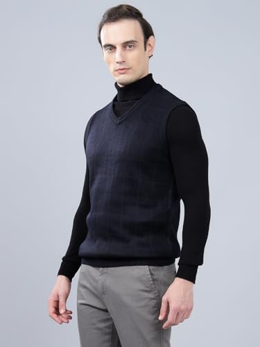 Image of Cantabil Checkered V-Neck Sleeveless Regular Fit Mens Casual Sweater | Casual Sweater for Men | Mens Sweater for Winter Wear (P MSWT00124)