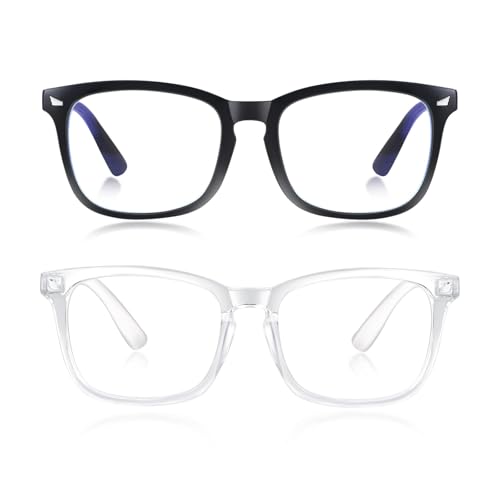 2 Pack Blue Light Blocking Glasses for Women and Men Clear Frame Square Eyeglasses with Anti-Eyestrain Lenses Lightweight Glasses for Computer Reading Gaming TV and Phone Use