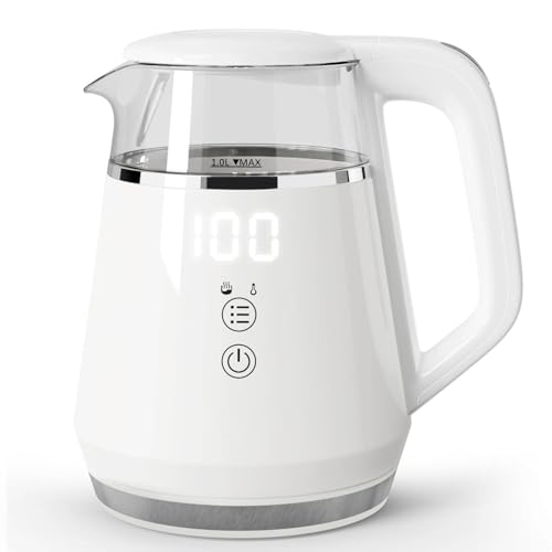 電気ケトル 温度調節 湯沸かしケトル ガラス 1.0L 二重構造 触れても熱くない 12時間保温 メモリー機能 急速沸騰 PSE認証済み お手入れ簡単 ホワイト