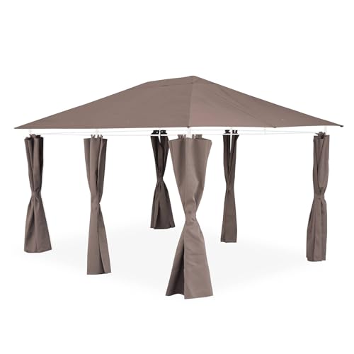 Alice's Garden - Ensemble Complet Toile de Toit et Rideaux Taupe pour tonnelle 3x4m Divio - Toile de Rechange pergola. Toile de Remplacement