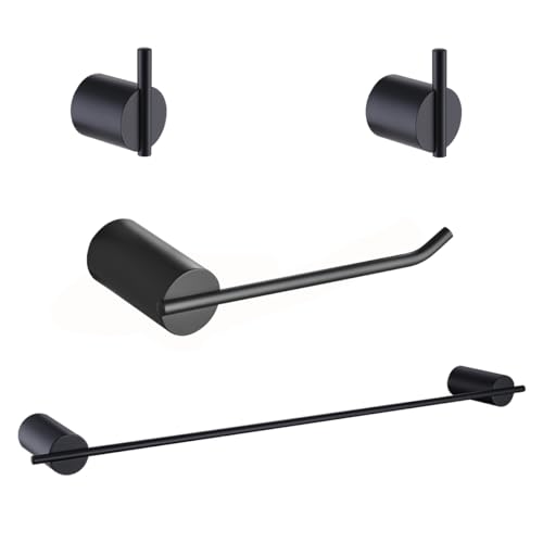 RANDOM Matte Black Bathroom Hardware Set 4 Pieces Stainless Steel Black Towel Bar Set Includ 18 inch Hand Towel Holder Toilet Paper Holder and 2 Towel Hooks Wall Mounted Bathroom Accessories Kit