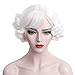 REEWES Elderly Women Wigs Costume White Curly Wigs with Bangs for Old Women Cosplay Costume Short Layered Synthetic Hair Party 100th Day of School Dress Up