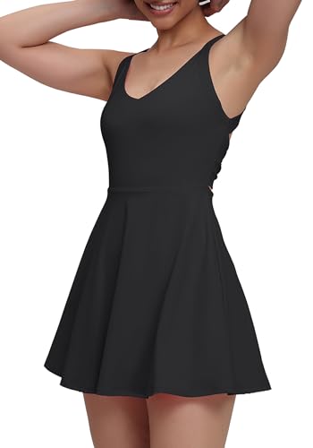 Womens Tennis Workout Dress with Easy Bathroom Shorts Romper Cut Out Twisted Athletic Dresses for Women2