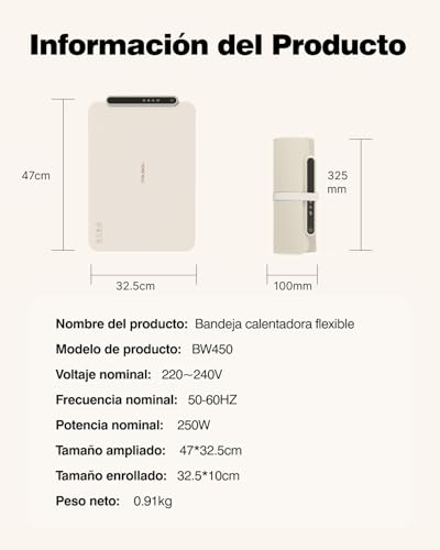 Miniatura 8 de Itrusou Bandeja Calefactora Eléctrica, Placa Calentadora Silicona Portátil Plegable, Calentamiento Total, Temperatura Ajustable Para Bufés, Familia, Fiestas, Eventos, Oficina