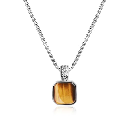 COAI Tiger Eye Necklace for Men, Stainless Steel Pendant Necklace for Men 24