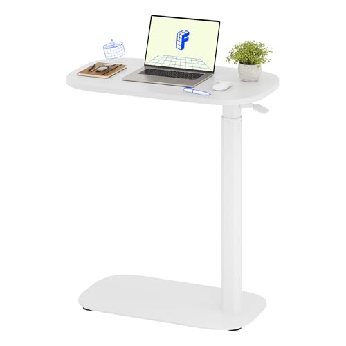 Image of FLEXISPOT Adjustable C Table Mobile Snack Side End Table Sofa Couch Bedside Table Laptop Cart TV Tray Night Stand Small Space Side Table(23.6 inch W x 13.8 inch D,White)