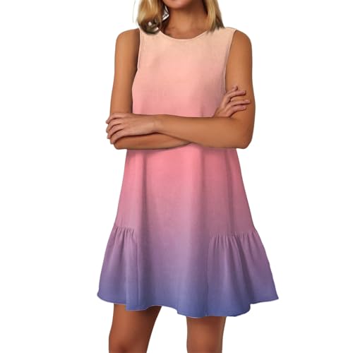 Summer Dresses for Women 2025,My+Orders Sleeveless Tank Dress A-Line Summer Sundresses Round Neck Ruffle Casual Tie-dye Boho Hawaiian Mini Dress Beach Vacation Clothes Saffron S