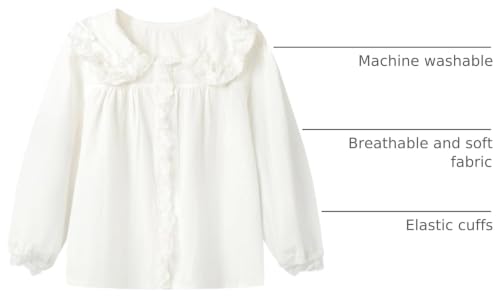 Image of Mud Kingdom Little Girls Lace Shirt Button Down Blouse Peter Pan Collar Long Sleeve Casual