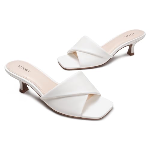 Image of FITORY Women's Cross Band Kitten Heel Sandals,Comfortable Square Open Toe,Dressy Low Heel Sandals Size 6-11