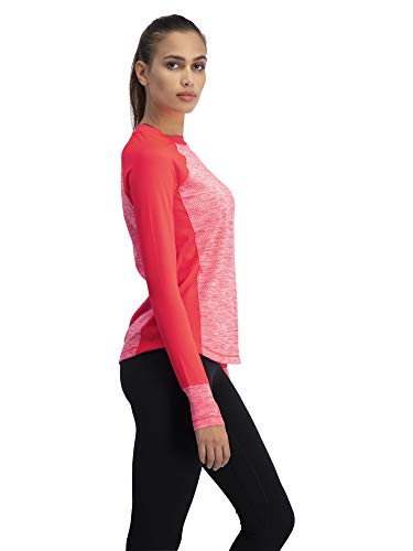Long Sleeve Compression Workout Tops for Women - Thermal Running Shirt, Dry Fit w/Thumbholes Bright Coral
