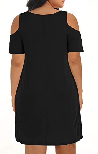 Nemidor Women's Cold Shoulder Plus Size Casual T-Shirt Swing Dress With Pockets (20W, Black) #TOP1