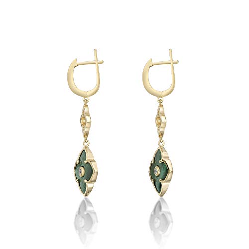 Mother of Pearl, Black Onyx or Green Malachite with Cubic Zirconia Flower Dangling Drop Earrings for Women in 925 Sterling Silver with Hinged Back by Lavari Jewelers4