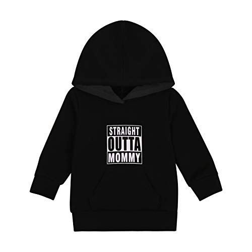 1-7T Unisex Baby Hoodies Sweatshirt Tops Straight Outta Mommy Hooded Pullover Girls Boys Fall Winter Clothes Outfits with Pocket (Black, 4-5 Years)