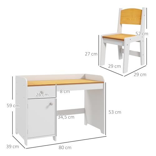 Miniatura 7 de Zonekiz Conjunto De Escritorio De 2 Piezas Pupitre Infantil Escritorio Para Niños Incluye Silla Y Mesa Con Cajón Y Armario Para Dormitorio Sala Blanco Y Natural