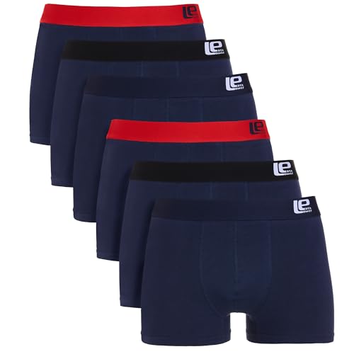 Lower East LE159, Calzoncillos Bóxer Retro para Hombre, Dark Blue with Black and Red, XL, Paquete de 6