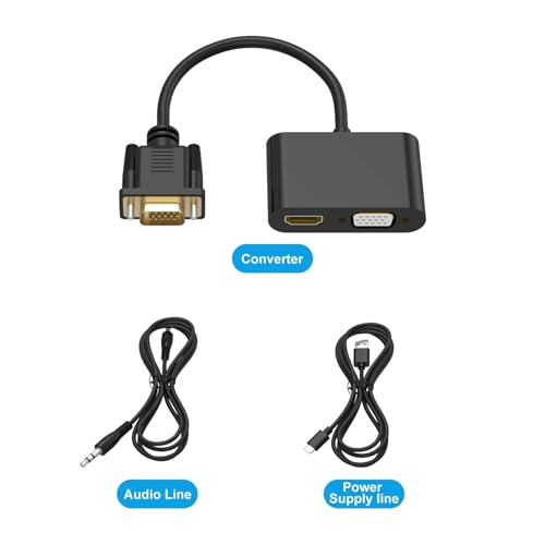 Image of NEXSA VGA to HDMI Adapter, Dual Display 1080P VGA Splitter Converter with Charging Cable and 3.5mm Audio Cable for Computer, Desktop, Laptop, PC, Monitor, Projector and More