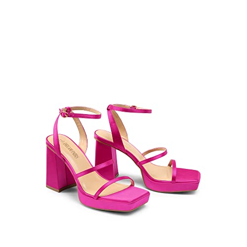 Dream Pairs Women's Platform Strappy Heels Open Toe Ankle Strap Square Party Sandals Y2K Dress Shoes Sdhs2346W,Hot Pink,8 #TOP3