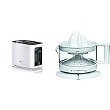 Braun Hogar HT3000WH Tostador pan, 1000 w, 2 ranuras + CJ3000 WH Exprimidor Eléctrico de Naranjas, 20 W, 350 ml