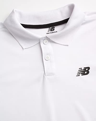 New Balance Boys' Polo T-Shirt – Short Sleeve Dry Fit Active Performance T-Shirt (8-20), Size 14/16, White #TOP1