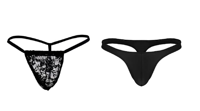 Image of Men's Sexy Briefs G-String Hot Thong, Free Size Combo Pack of 2 Black