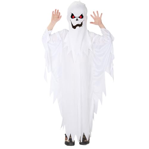 Unisex Halloween Dress Clothes White Ghos1 Cloak Kids Halloween Topic Spooky Trick-or-Treating Coat Outfit