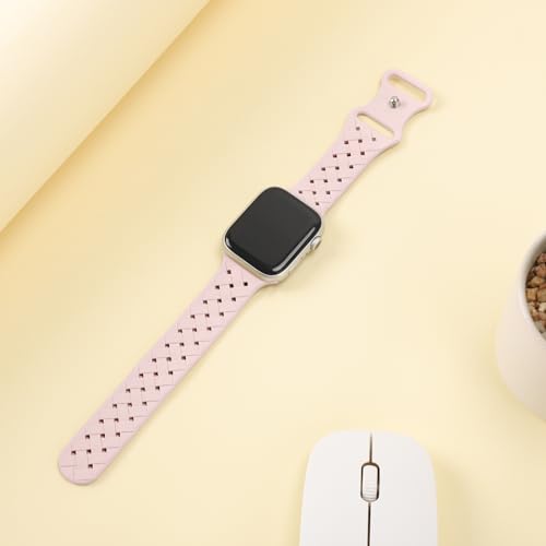 Image of Silicone Braided Weave Bands Compatible with Apple Watch 38mm 40mm 41mm 42mm 44mm 46mm 45mm 49mm, Replacement Sport Breathable Strap for iWatch Series 11 /10 /9 /8 /7 /6 /5 /4 /3 /2 /1 Ultra SE, Light Pink