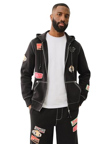 True Religion Patch Big-T Zip Hoodie - Jet Black | Full Zip Sweatshirt 5
