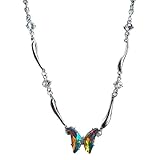 crayfomo Collar de mariposa de gradiente de Aurora-Cadena de onda irregular de tono plateado con colgante de cristal espumoso