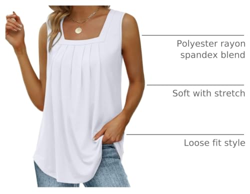 Image of Saloogoe Summer Tank Tops for Women Loose Fit Pleated Square Neck Sleeveless Tops Curved Hem Flowy
